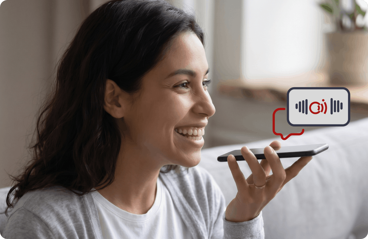 Customer placing a restaurant phone order by voice on a smartphone with VoiceBit